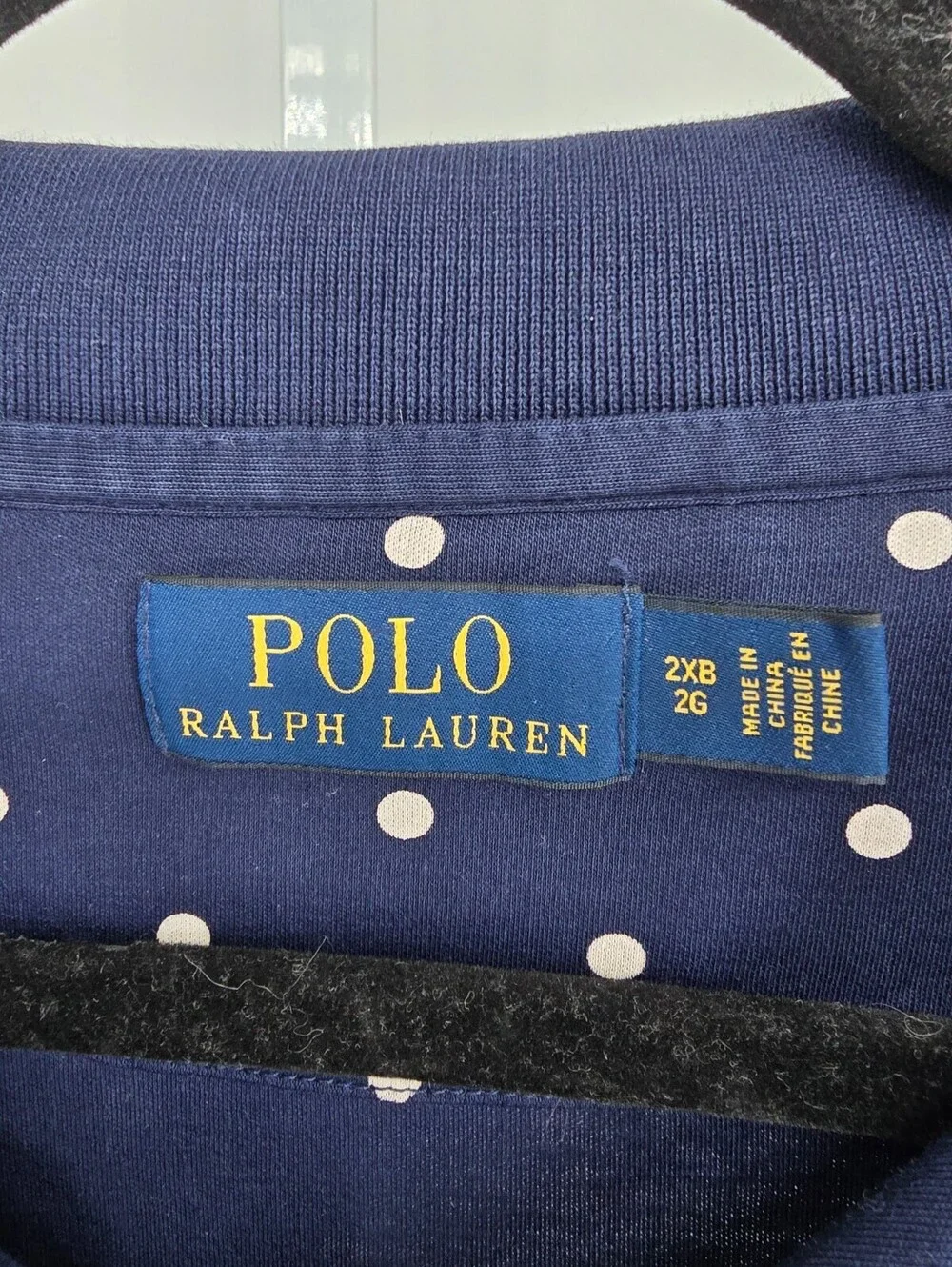 Polo Ralph Lauren Mens Sz 2XB Short Sleeve Polo Shirt Navy Blue White Polka Dot